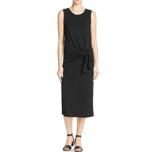 Theory Dorotea K Cotton Tie-Front Sleeveless Midi Dress in Black Interlock knit